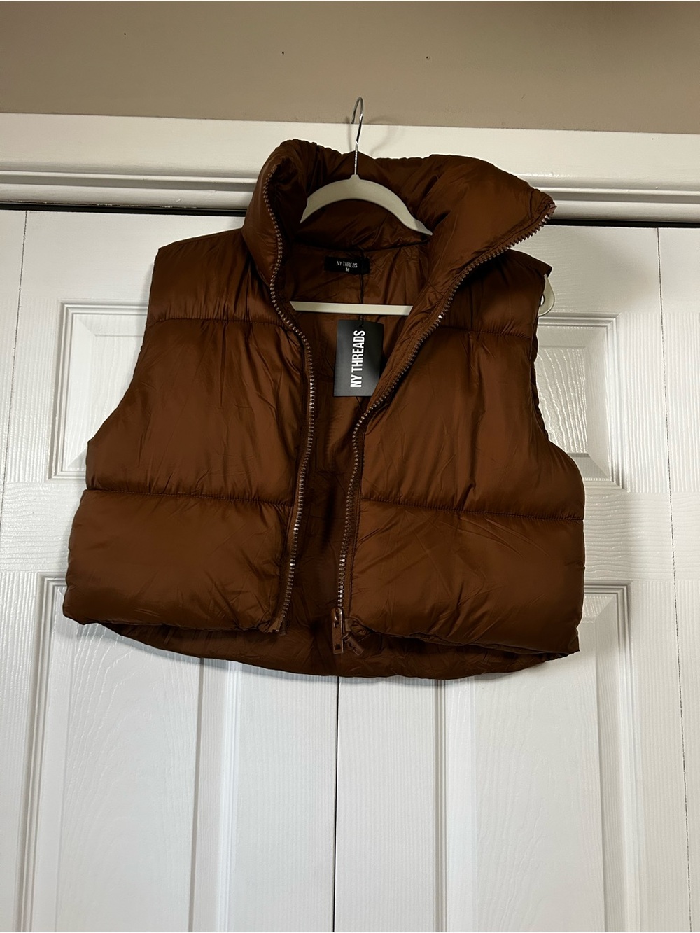 NY Threads Brown Cropped Puffer Vest Size M NWT